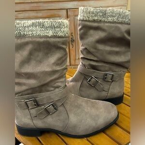 Torrid Gray Faux Leather Sweater Trim Boots Extra Wide Slouch Moto Size 12WW